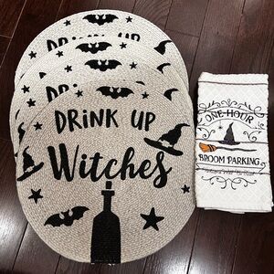 Halloween Witch Themed Placemats and Hand Towel